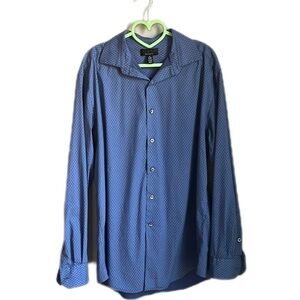 Alfani Medium 15-15.5 Blue Honeycomb Print Men's Button Up Dress Shirt